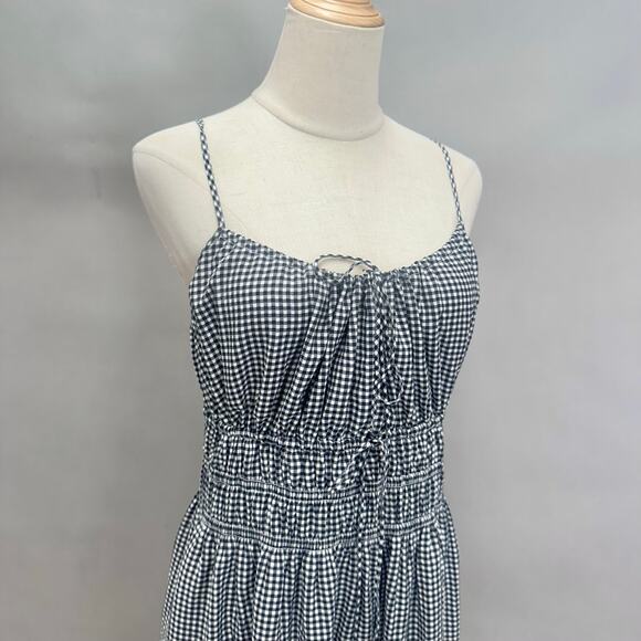 Abercrombie & Fitch Smocked Tie-Front Maxi Dress black/white gingham size Large - Picture 9 of 16